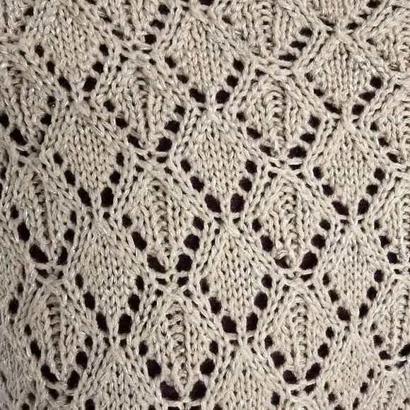 Women's Lauren Conrad Tan & Metallic Open Knit Cropped Sweater | Size Large - Picture 5 of 10